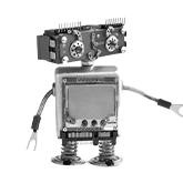 black & white image of a Friendly robot