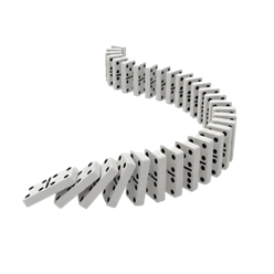 Line of dominoes falling over