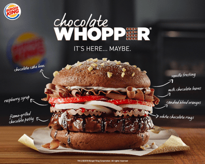 Burger King Logo. Chocolate Whopper. It's here... maybe