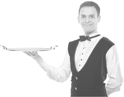 Waiter holding a tray