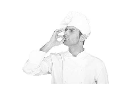 Man dressed as chef doing a chef's kiss